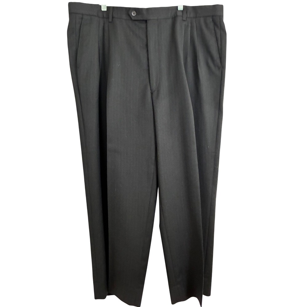 Bill Robinson Dress Pants Mens 38x27 Black Pinstripe Pleated Trousers Formal